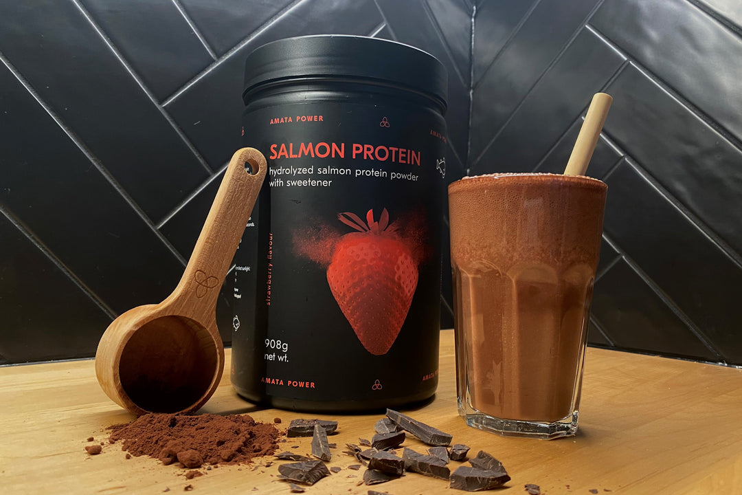 Epres csokis smoothie Amata Power lazacfehérjével. Életmódváltás. Recept. Cukormentes. Tejmentes.