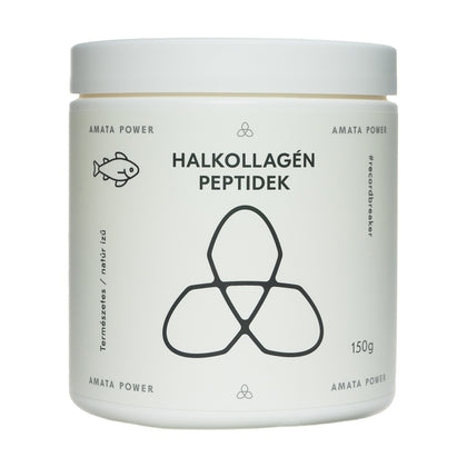 Amata Power halkollagén peptidek. Hidrolizált halkollagén a haj, a bőr és a körmök egészségéért. Csökkenti a nagyobb ráncok mélységét és megállítja újabbak kialakulását. Fokozza a bőr hidratáltságát és feszességét. Vastagabb, sűrűbb hajhoz, gyorsabb hajnövekedéshez segít. Csökkenti az ízületi fájdalmakat.